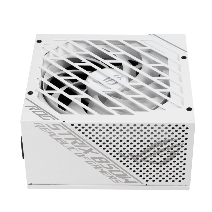 ASUS ROG Strix 850W White Edition PSU, ROG Heatsinks, Axial-tech, Fan Design, Dual Ball Fan Bearings, 0dB Technology