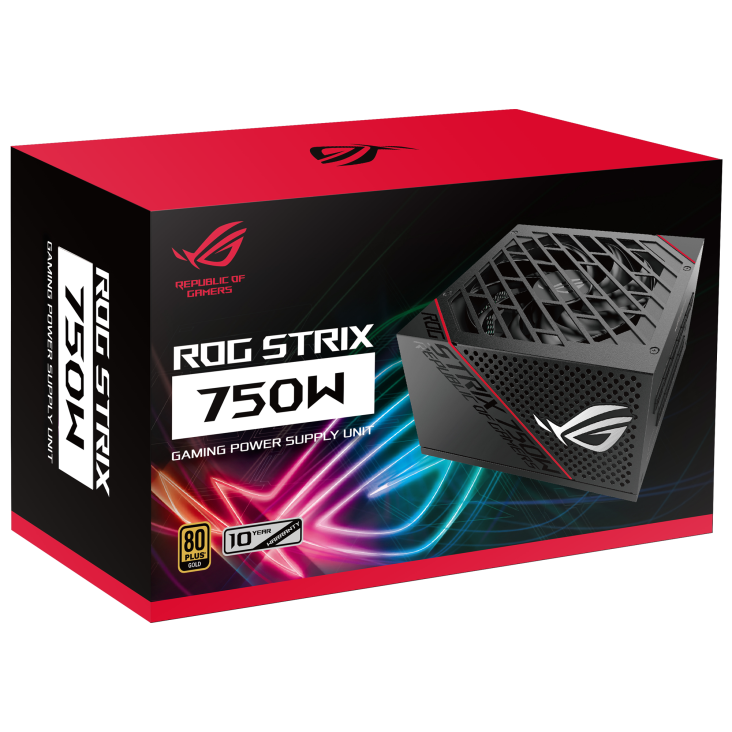 ASUS ROG Strix 750W Gold PSU, ROG Heatsinks , Axial-tech, Fan Design, Dual Ball Fan Bearings, 0dB Technology