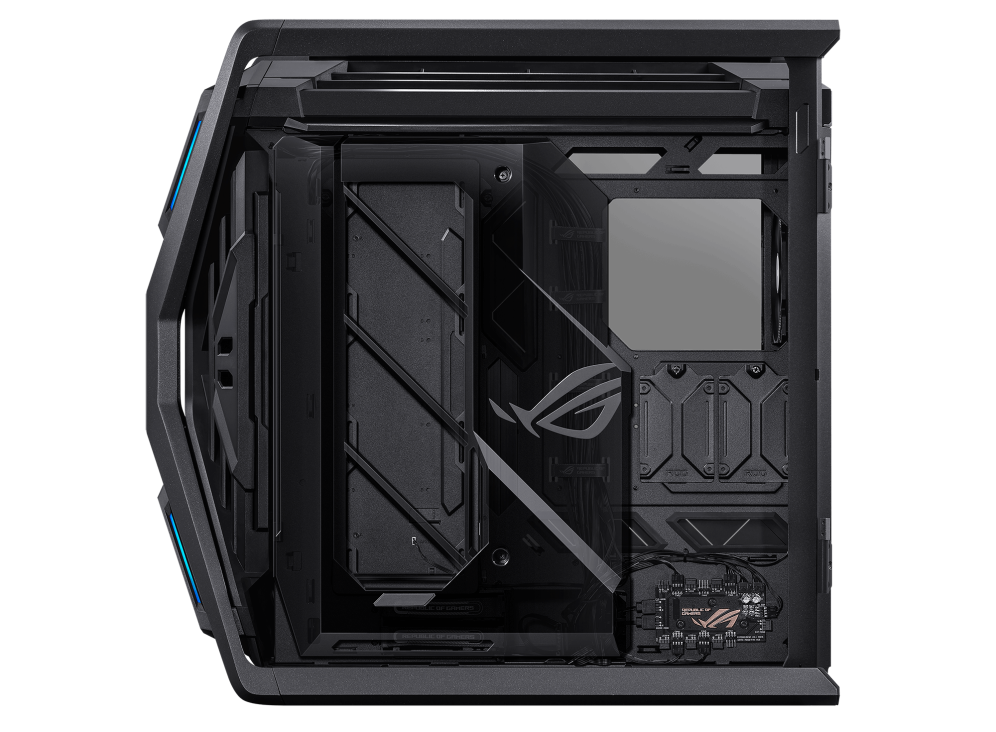 ASUS ROG Hyperion GR701 E-ATX computer case, 420 mm dual radiator support, four 140 mm fans, metal GPU holder, component storage, ARGB fan hub, 60W fast charging