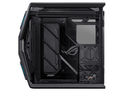 ASUS ROG Hyperion GR701 E-ATX computer case, 420 mm dual radiator support, four 140 mm fans, metal GPU holder, component storage, ARGB fan hub, 60W fast charging