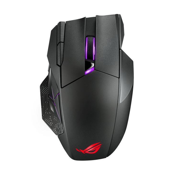 ASUS ROG Spatha X Wireless gaming mouse with dual-mode connectivity (wired/2.4 GHz) with magnetic charging stand, 12 programmable buttons, OG Paracord and Aura Sync RGB lighting