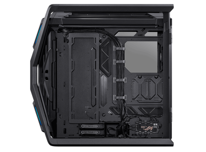 ASUS ROG Hyperion GR701 E-ATX computer case, 420 mm dual radiator support, four 140 mm fans, metal GPU holder, component storage, ARGB fan hub, 60W fast charging