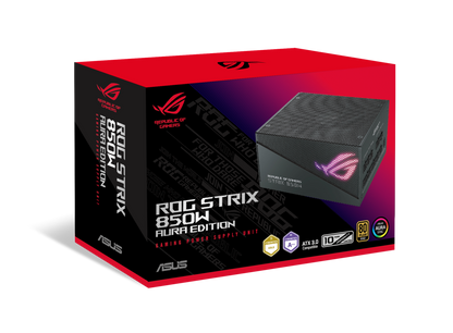 ASUS ROG Strix 850W Gold Aura Edition, Aluminum Case, OG Heatsinks, Axial-tech Fan Design, Dual Ball Fan Bearings, dB Technology