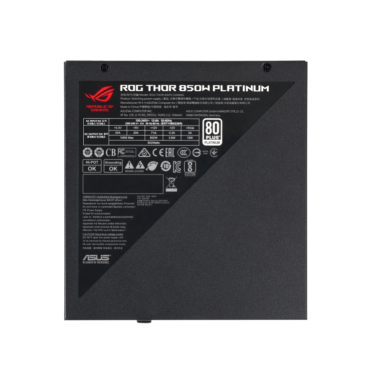 ASUS ROG THOR 850W Platinum II,80Plus Platinum, MB 24/20-pin x 1 CPU 4+4-pin x 2 PCI-E 16-pin x 1 PCI-E 6+2-pin x 3 SATA x 10 PERIPHERAL x 6