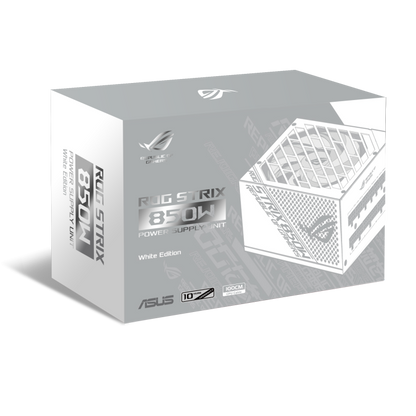 ASUS ROG Strix 850W White Edition PSU, ROG Heatsinks, Axial-tech, Fan Design, Dual Ball Fan Bearings, 0dB Technology