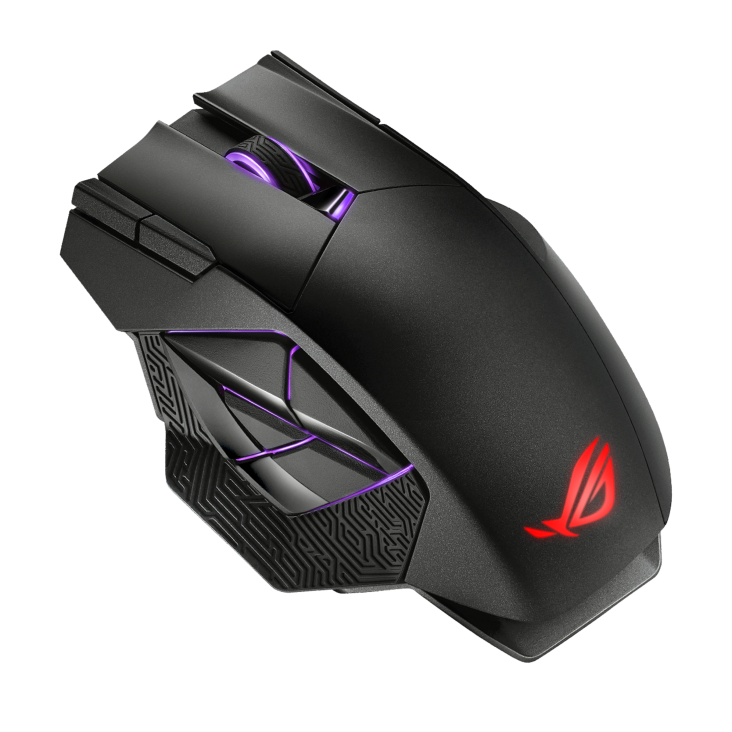 ASUS ROG Spatha X Wireless gaming mouse with dual-mode connectivity (wired/2.4 GHz) with magnetic charging stand, 12 programmable buttons, OG Paracord and Aura Sync RGB lighting