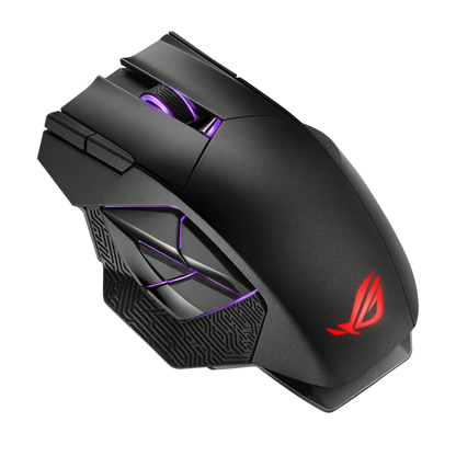 ASUS ROG Spatha X Wireless gaming mouse with dual-mode connectivity (wired/2.4 GHz) with magnetic charging stand, 12 programmable buttons, OG Paracord and Aura Sync RGB lighting