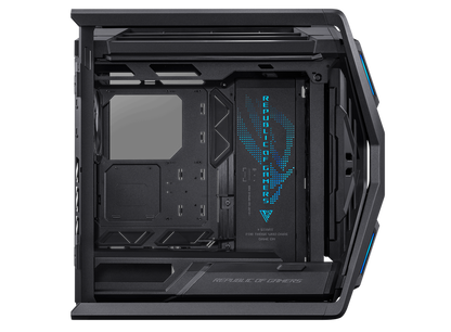 ASUS ROG Hyperion GR701 E-ATX computer case, 420 mm dual radiator support, four 140 mm fans, metal GPU holder, component storage, ARGB fan hub, 60W fast charging