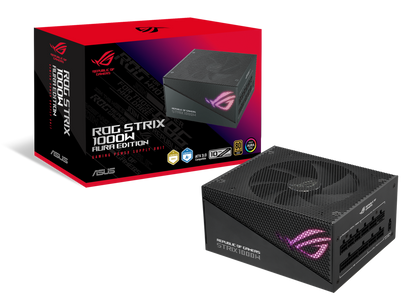 ASUS ROG Strix 1000W Gold Aura Edition, Aluminum Case, OG Heatsinks, Axial-tech Fan Design, Dual Ball Fan Bearings, dB Technology