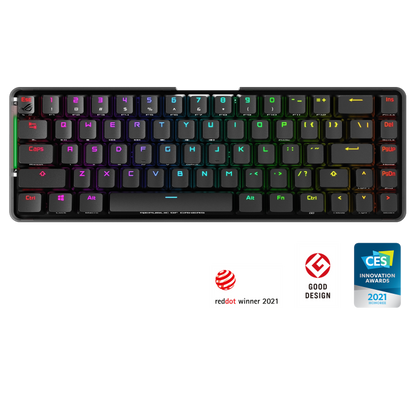 ASUS ROG Falchion NX 65% wireless mechanical gaming keyboard with 68 keys, wireless Aura Sync lighting, interactive touch panel, keyboard cover case, ROG NX switches, and up to 450-hour battery life