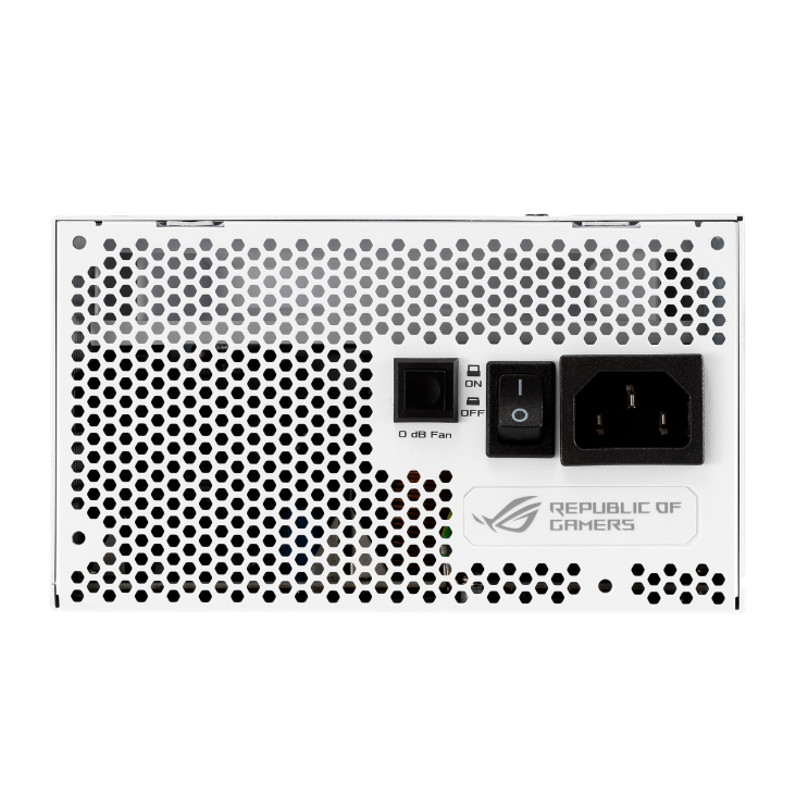 ASUS ROG Strix 850W White Edition PSU, ROG Heatsinks, Axial-tech, Fan Design, Dual Ball Fan Bearings, 0dB Technology