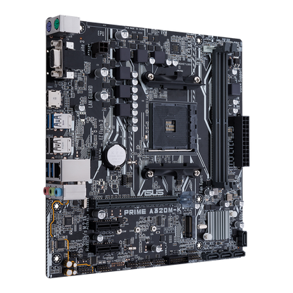 ASUS ASUS MB PRIME A320M-K   AMD AM4 uATX motherboard with LED lighting, DDR4 3200MHz, 32Gb/s M.2, HDMI, SATA 6Gb/s, USB 3.0