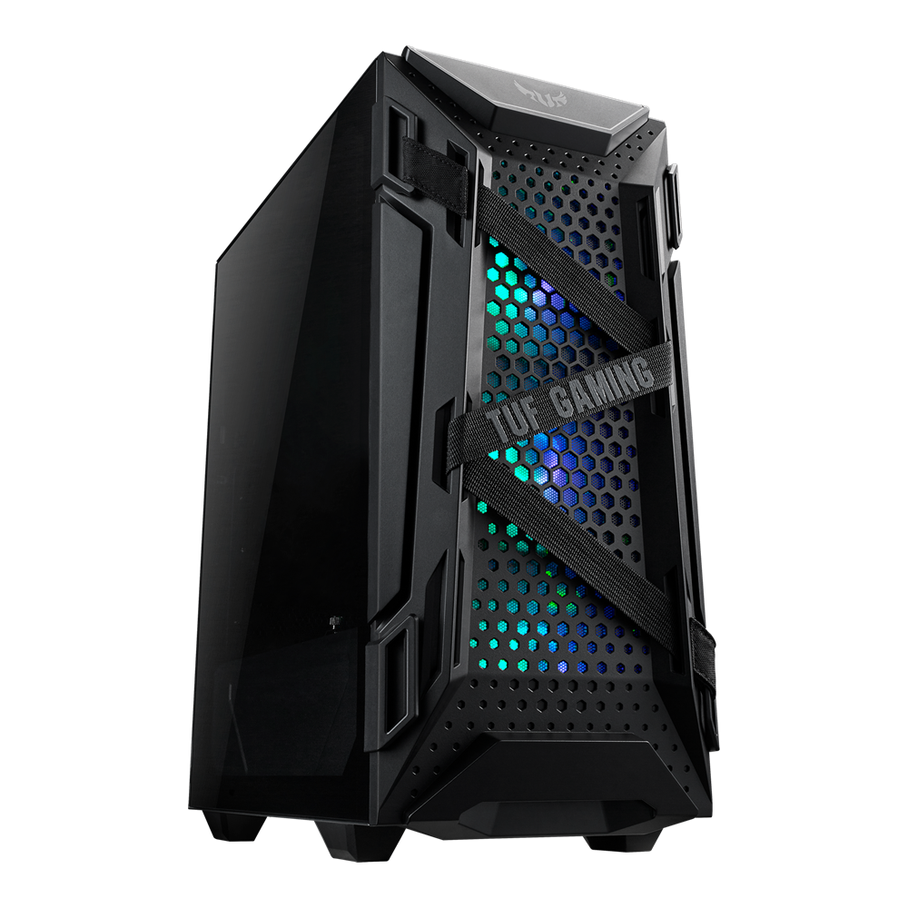 ASUS TUF Gaming GT301 ATX mid-tower compact case with tempered glass side panel, honeycomb front panel, 120mm AURA Addressable RGB fan, headphone hanger and 360mm radiator support