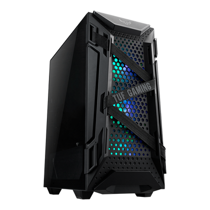 ASUS TUF Gaming GT301 ATX mid-tower compact case with tempered glass side panel, honeycomb front panel, 120mm AURA Addressable RGB fan, headphone hanger and 360mm radiator support