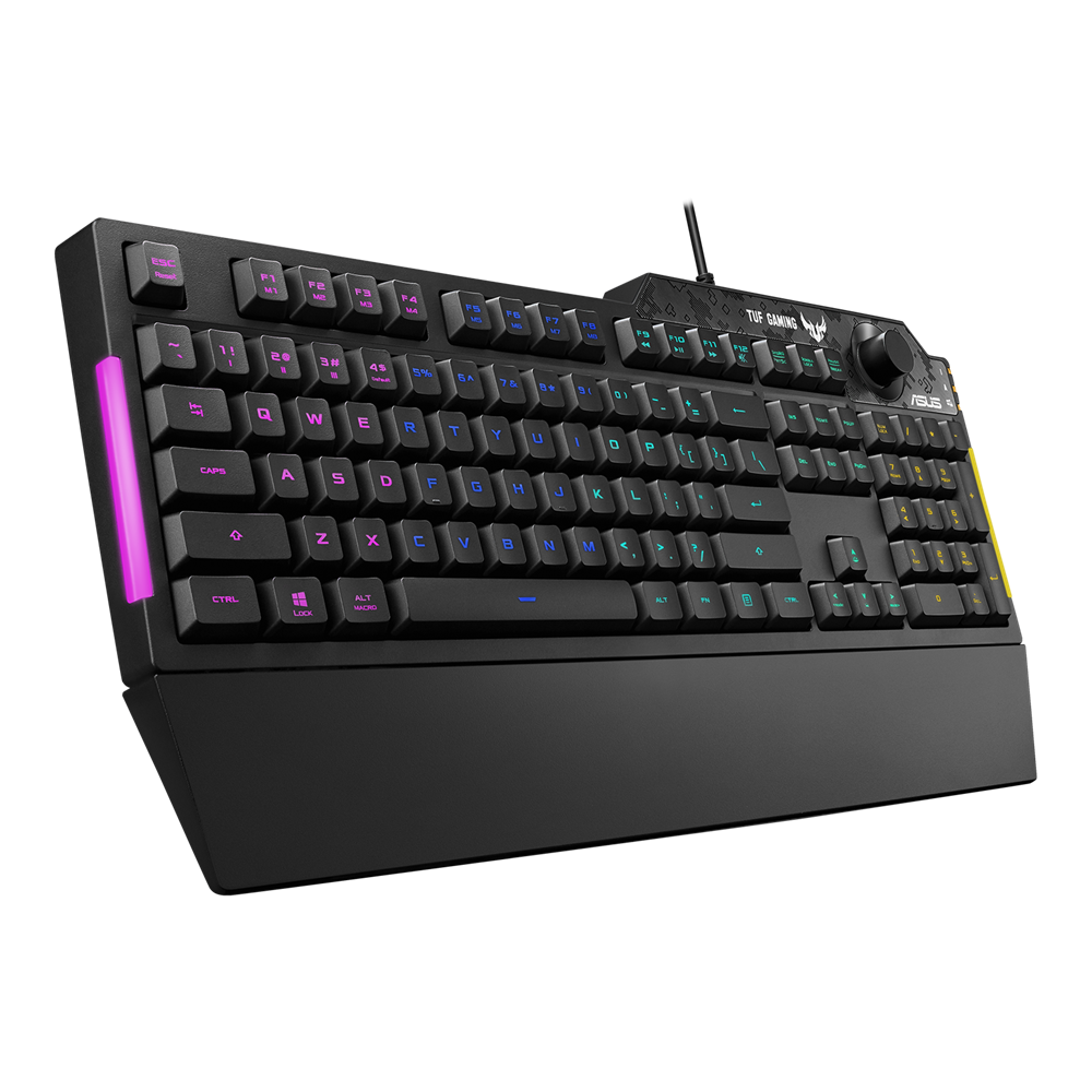 ASUS TUF Gaming K1 RGB keyboard with dedicated volume knob, spill-resistance, side light bar and Armoury Crate