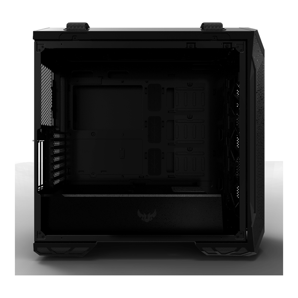 ASUS TUF Gaming GT501 Gray Edition case supports up to EATX with metal front panel, tempered-glass side panel, 120 mm RGB fan, 140 mm PWM fan, radiator space reserved, and USB 3.1 Gen 1