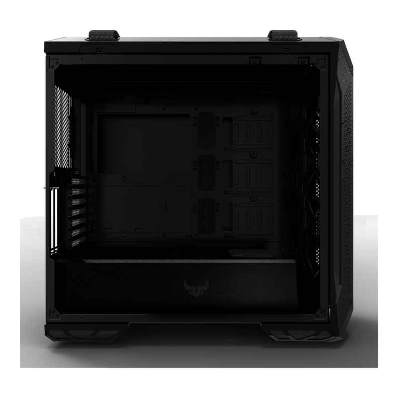 ASUS TUF Gaming GT501 Gray Edition case supports up to EATX with metal front panel, tempered-glass side panel, 120 mm RGB fan, 140 mm PWM fan, radiator space reserved, and USB 3.1 Gen 1