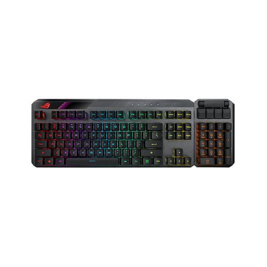 ASUS ROG Claymore II modular TKL 80%/100% gaming mechanical keyboard with ROG RX Optical Mechanical Switches, detachable numpad & wrist rest, wired & wireless 2.4G modes, extra customizable clicky hotkeys, volume control wheel and wireless Aura Sync