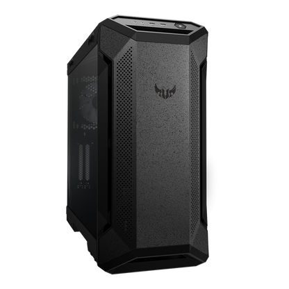 ASUS TUF Gaming GT501 Gray Edition case supports up to EATX with metal front panel, tempered-glass side panel, 120 mm RGB fan, 140 mm PWM fan, radiator space reserved, and USB 3.1 Gen 1