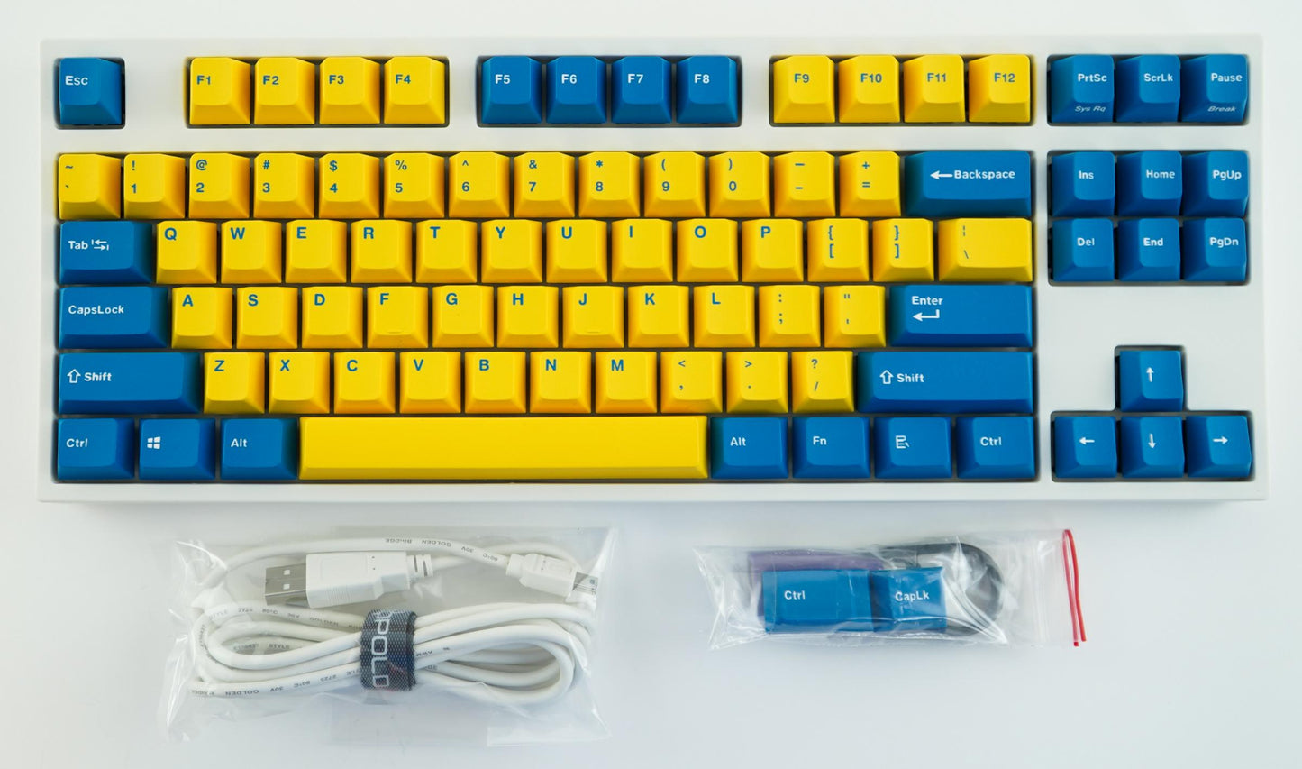 Leopold FC750R Yellow/Blue PD White Case TKL Double Shot PBT Mechanical Keyboard