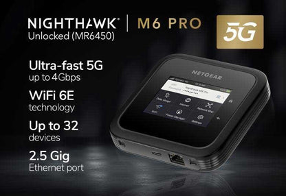 NETGEAR Nighthawk M6 Pro 5G WiFi 6E Mobile Hotspot Router, Unlocked, Up to 4Gbps 5G WiFi 6E Mobile Router (MR6450-100EUS)