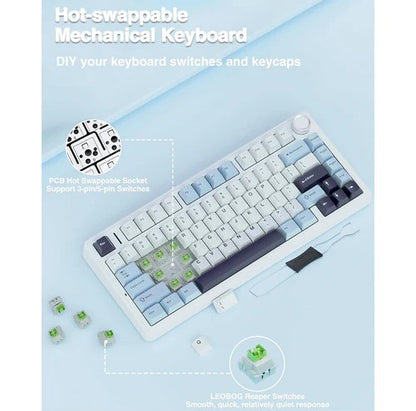 Aula F75 RGB Gasket Structure Hot-Swap Mechanical Gaming Keyboard Reaper Switch (Blue+White+Purple)