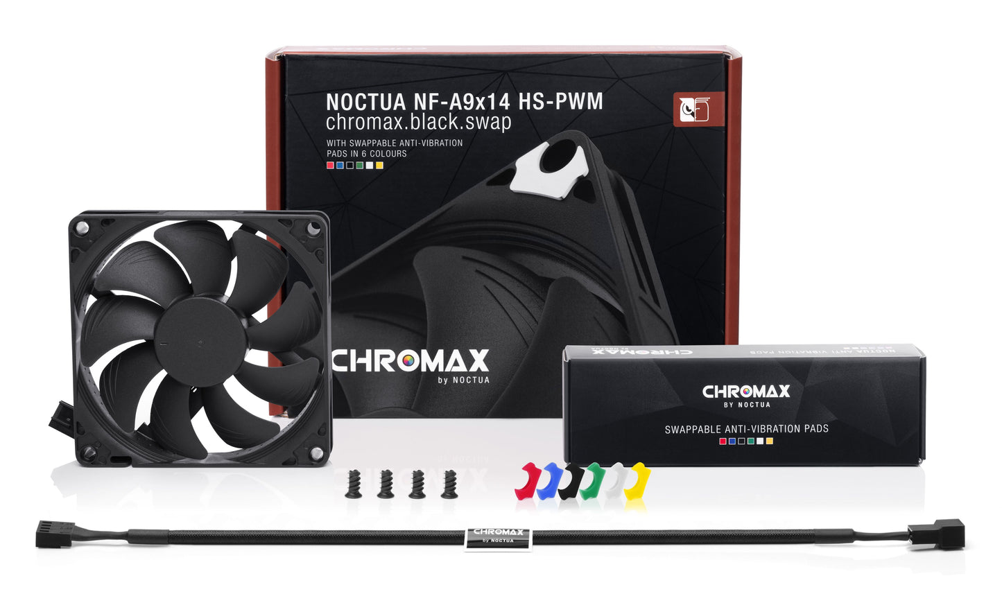 NOCTUA NF-A9x14 PWM CHROMAX.BLACK.SWAP 120mm FAN w/ 6 Anti-Vibration Pads