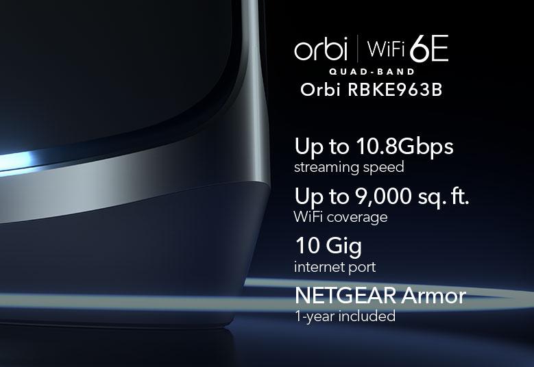 NETGEAR AXE11000 Orbi 960 Series - Wifi Mesh Router with 2 Satellites 10.8Gbps, 10 Gig Port, 3-Pack (RBKE963B-100APS)