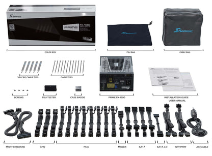 Seasonic Prime PX-1600, 1600W 80+ Platinum, Full Modular, Fan Control in Fanless, Silent, and Cooling Mode, 12 Year Warranty, Perfect Power Supply for Gaming and High-Performance Systems (SSR-1600PD)