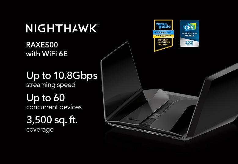 NETGEAR AXE11000 Nighthawk® Tri-Band WiFi 6E Router (up to 10.8Gbps) with new 6GHz band, NETGEAR Armor™ & NETGEAR Smart Parental Control (RAXE500-100APS)