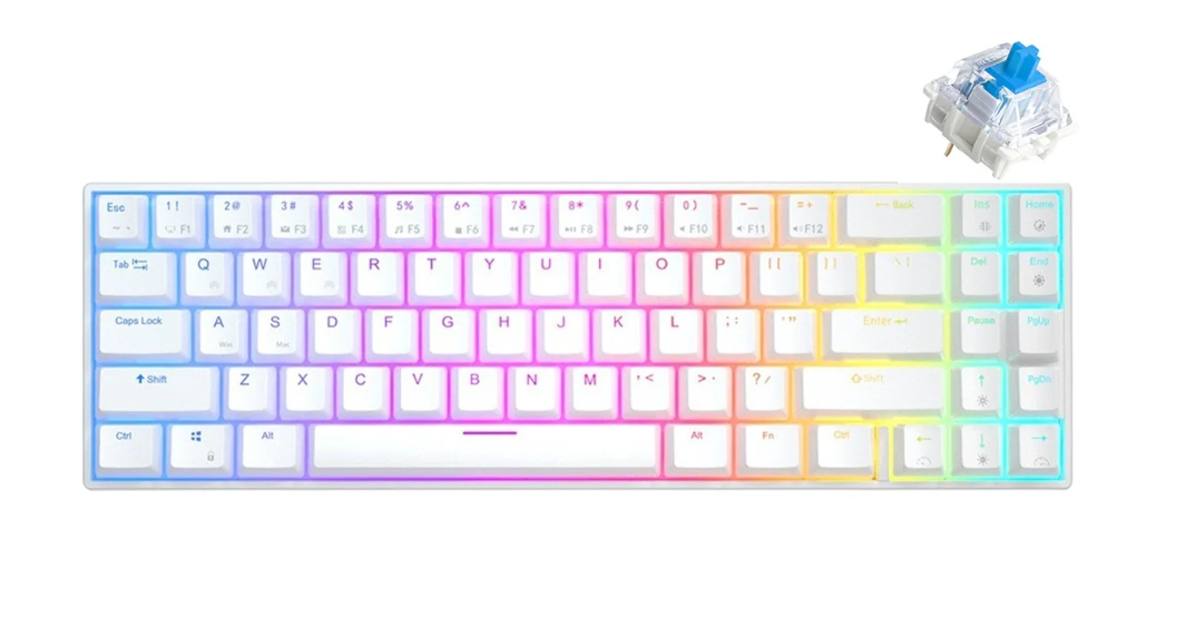ROYAL KLUDGE GAMING KEYBOARD DUAL MODE RGB HOT PLUG BLUE SWITCH WHITE RK71