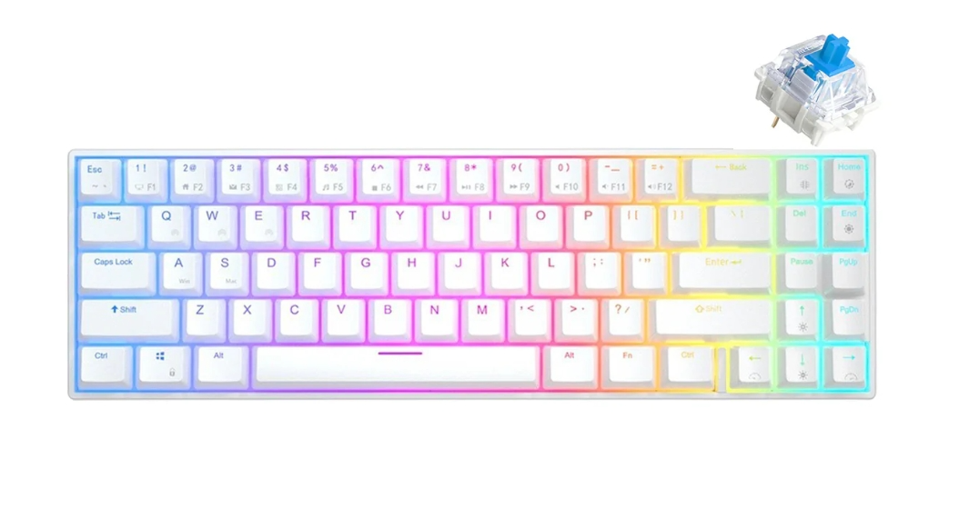 Royal Kludge RK71 Dual-Mode RGB 71 Keys Hot Swappable Mechanical Keyboard White (Blue Switch)