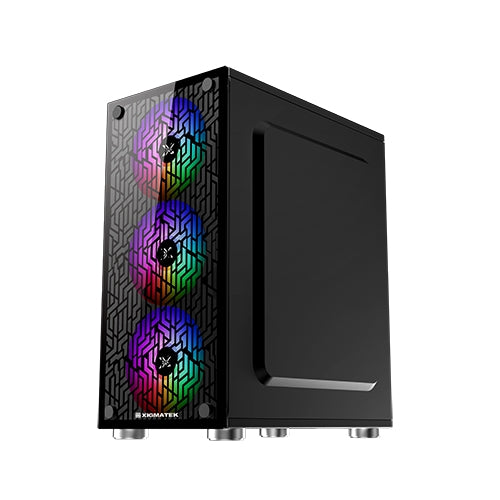 XIGMATEK NYX ARGB M-ATX CASE - EN45822 M-ATX, USB3.0x1 & 2.0x2, Left & Front TG，Front TG Silk Print, 3PCS XDS120 ARGB Fan w LED Switch