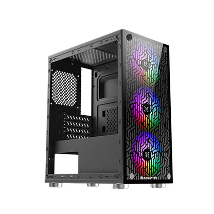 XIGMATEK NYX ARGB M-ATX CASE - EN45822 M-ATX, USB3.0x1 & 2.0x2, Left & Front TG，Front TG Silk Print, 3PCS XDS120 ARGB Fan w LED Switch