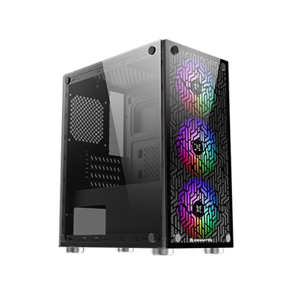 XIGMATEK NYX ARGB M-ATX CASE - EN45822 M-ATX, USB3.0x1 & 2.0x2, Left & Front TG，Front TG Silk Print, 3PCS XDS120 ARGB Fan w LED Switch