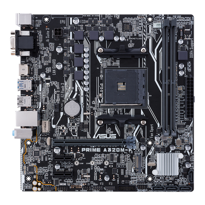 ASUS ASUS MB PRIME A320M-K   AMD AM4 uATX motherboard with LED lighting, DDR4 3200MHz, 32Gb/s M.2, HDMI, SATA 6Gb/s, USB 3.0