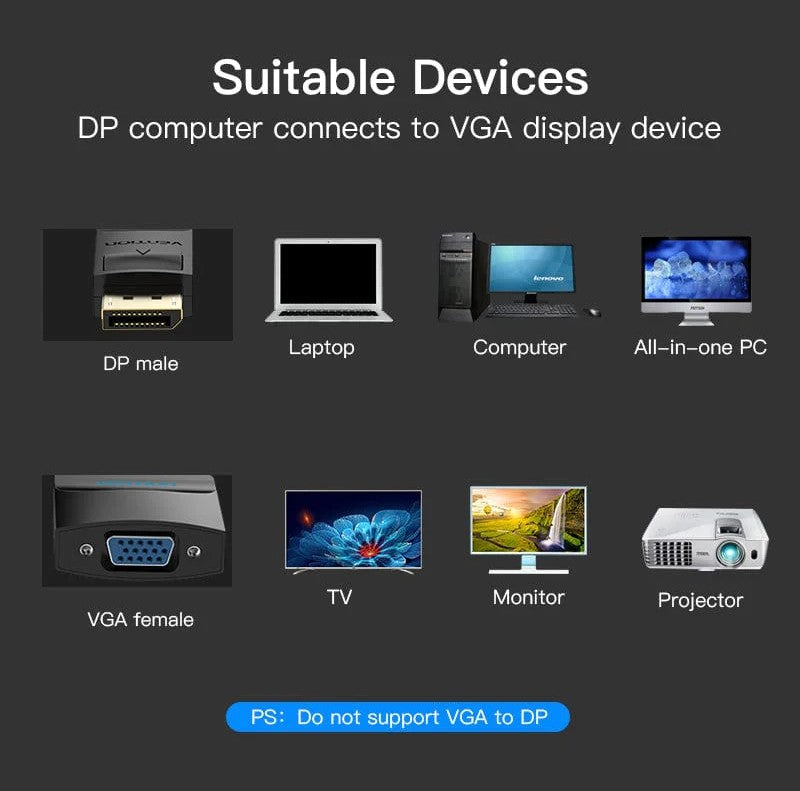 Vention DP to VGA Converter 0.15M Black