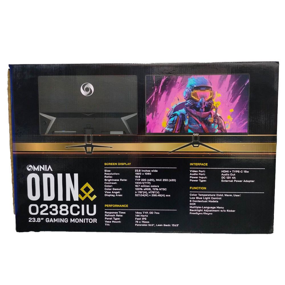 OMNIA ODIN 23.8 INCHES FLAT IPS 144HZ BLACK GAMING MONITOR (O238CIU)