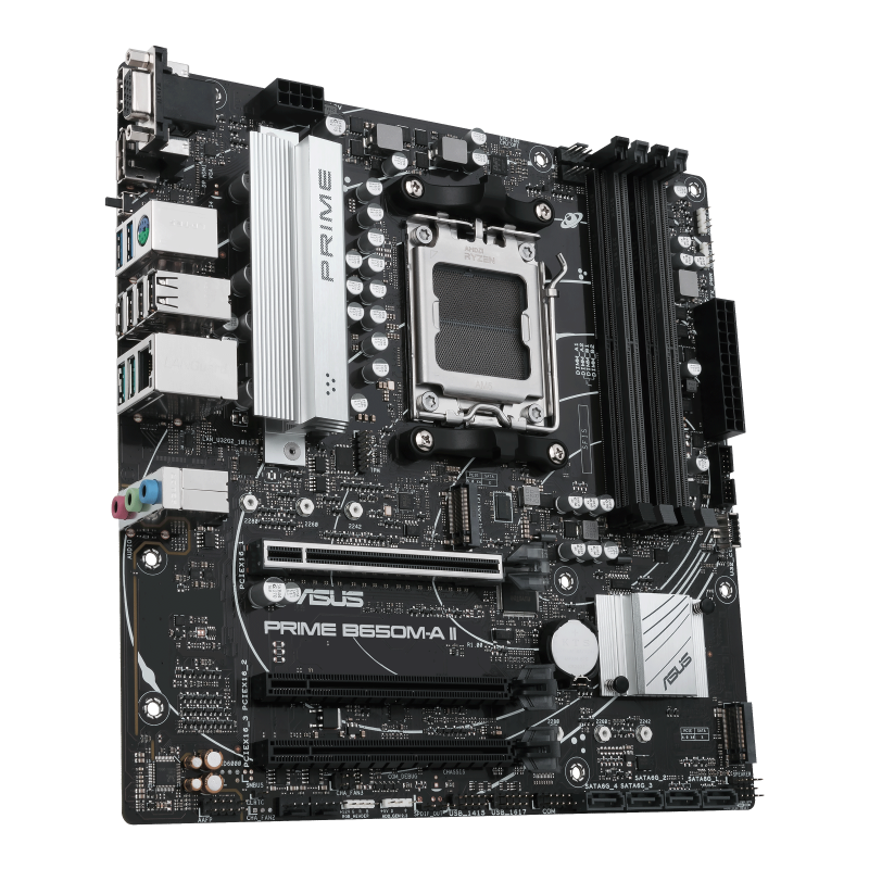 ASUS AMD B650 Micro-ATX motherboard with DDR5, PCIe 5.0 M.2, 2.5Gb Ethernet, DisplayPort, HDMI®, VGA, rear USB 3.2 Gen 2, front USB 3.2 Gen 1 Type-C®, BIOS FlashBack™, Aura Sync (PRIME B650M-A II)