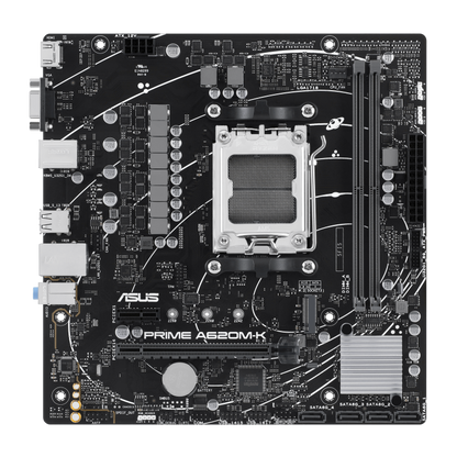 ASUS AMD A620 micro-ATX motherboard, DDR5, PCIe 4.0 Graphics card and PCIe 4.0 M.2 support, HDMI™, VGA, USB 3.2 Gen 1 Type-A, SATA 6 Gbps, Two-Way AI Noise Cancelation, Aura Sync (PRIME A620M-K)