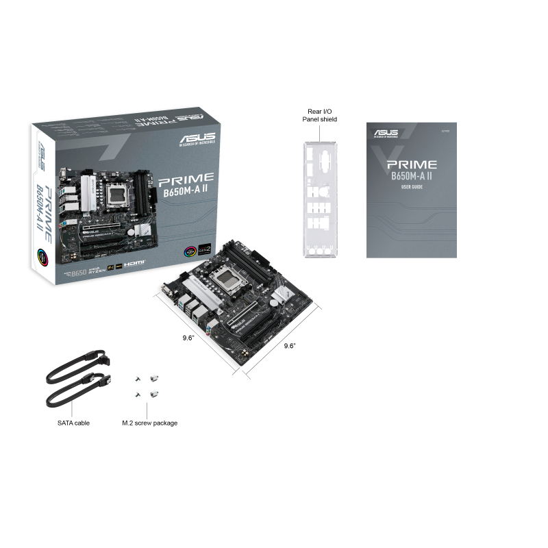 ASUS AMD B650 Micro-ATX motherboard with DDR5, PCIe 5.0 M.2, 2.5Gb Ethernet, DisplayPort, HDMI®, VGA, rear USB 3.2 Gen 2, front USB 3.2 Gen 1 Type-C®, BIOS FlashBack™, Aura Sync (PRIME B650M-A II)