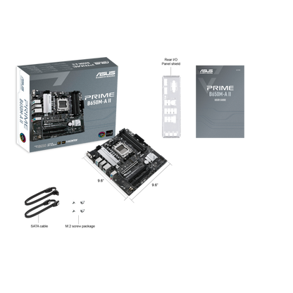 ASUS AMD B650 Micro-ATX motherboard with DDR5, PCIe 5.0 M.2, 2.5Gb Ethernet, DisplayPort, HDMI®, VGA, rear USB 3.2 Gen 2, front USB 3.2 Gen 1 Type-C®, BIOS FlashBack™, Aura Sync (PRIME B650M-A II)