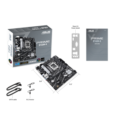 ASUS (Prime B760M-K) Intel® B760 LGA 1700 mATX motherboard with PCIe 4.0, two PCIe 4.0 M.2 slots, DDR5, Realtek 2.5Gb Ethernet, VGA, HDMI™, SATA 6 Gbps, front USB 3.2 Gen 1, Aura Sync