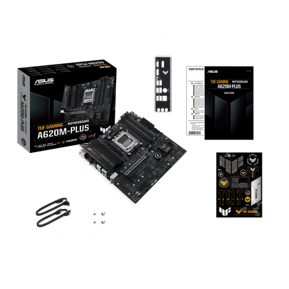 ASUS AMD A620 (Ryzen AM5) micro-ATX motherboard with DDR5, PCIe 4.0, dual M.2 slots, 2 x DisplayPort, HDMI™, Realtek 2.5Gb Ethernet, front USB 3.2 Gen 1 Type-C®, SATA 6 Gbps, BIOS FlashBack™, M.2 Q-Latch (TUF GAMING A620M-PLUS)