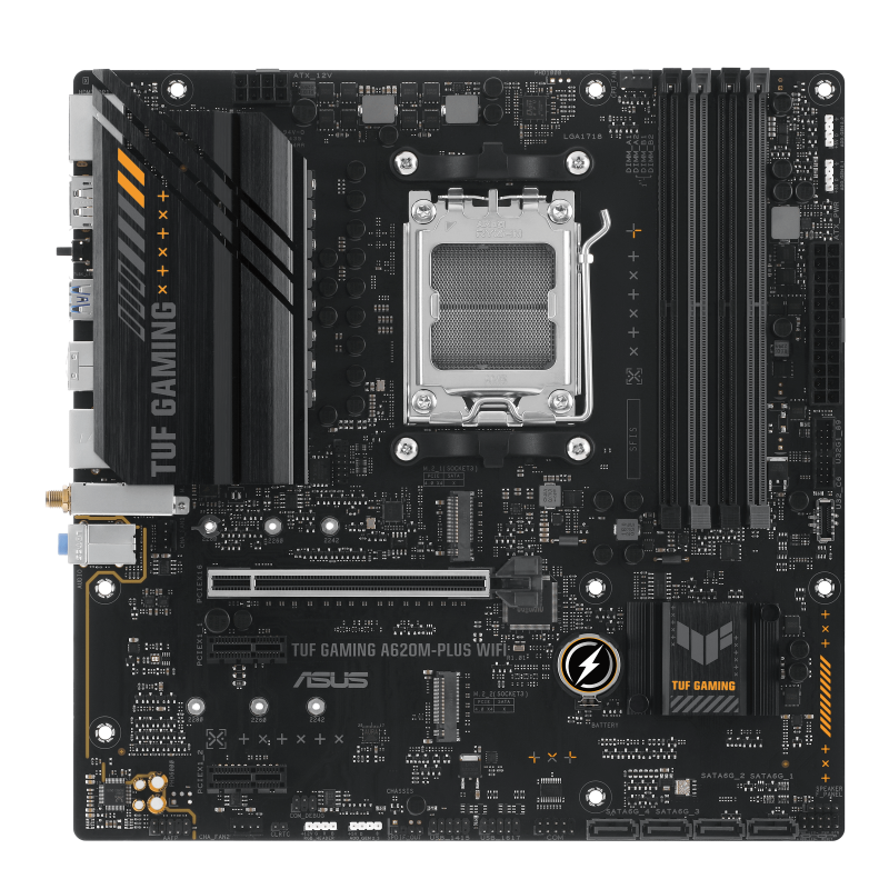 ASUS AMD A620 (Ryzen AM5) micro-ATX motherboard with DDR5, PCIe 4.0, dual M.2 slots, 2 x DisplayPort, HDMI™, Realtek 2.5Gb Ethernet, Wi-Fi 6, front USB 3.2 Gen 1 Type-C®, SATA 6 Gbps, BIOS FlashBack™, M.2 Q-Latch