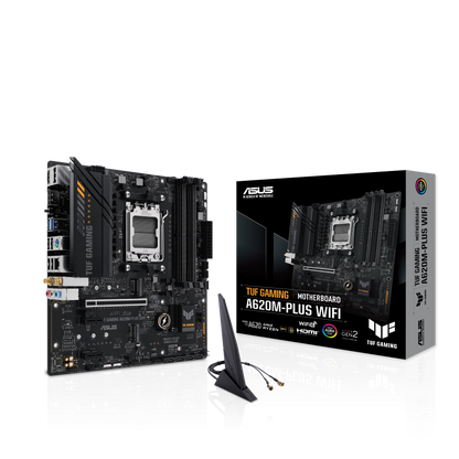 ASUS AMD A620 (Ryzen AM5) micro-ATX motherboard with DDR5, PCIe 4.0, dual M.2 slots, 2 x DisplayPort, HDMI™, Realtek 2.5Gb Ethernet, Wi-Fi 6, front USB 3.2 Gen 1 Type-C®, SATA 6 Gbps, BIOS FlashBack™, M.2 Q-Latch