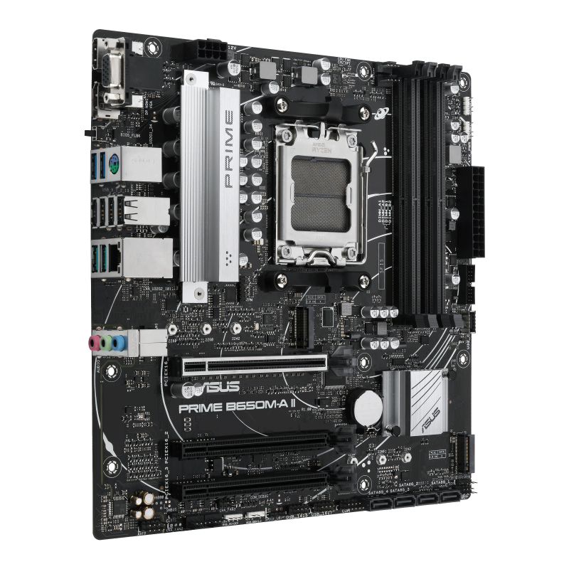 ASUS AMD B650 Micro-ATX motherboard with DDR5, PCIe 5.0 M.2, 2.5Gb Ethernet, DisplayPort, HDMI®, VGA, rear USB 3.2 Gen 2, front USB 3.2 Gen 1 Type-C®, BIOS FlashBack™, Aura Sync (PRIME B650M-A II)