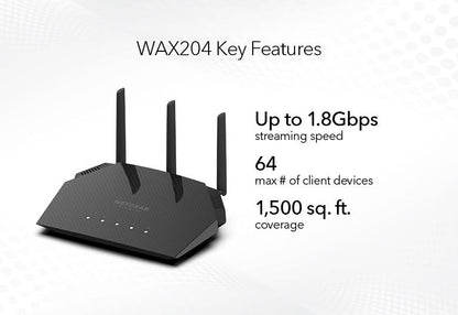 NETGEAR Essentials WiFi 6 AX1800 Dual Band Access Point (WAX204-100EUS)