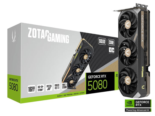 ZOTAC RTX 5080 SOLID CORE OC 16GB GDDR7 graphics card - front view
