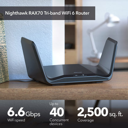 NETGEAR Nighthawk 8-Stream Tri-Band WiFi 6 Router, 6.6Gbps AX6600 WiFi Router (RAX70)